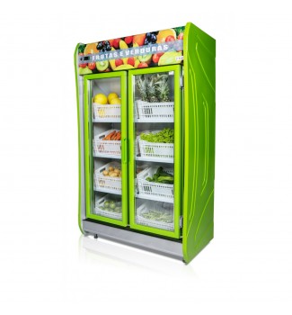 Expositor Refrigerado Auto Serviço Para Frutas E Verduras Polar 1.25m Maspv 125 2 Portas 127 Verde